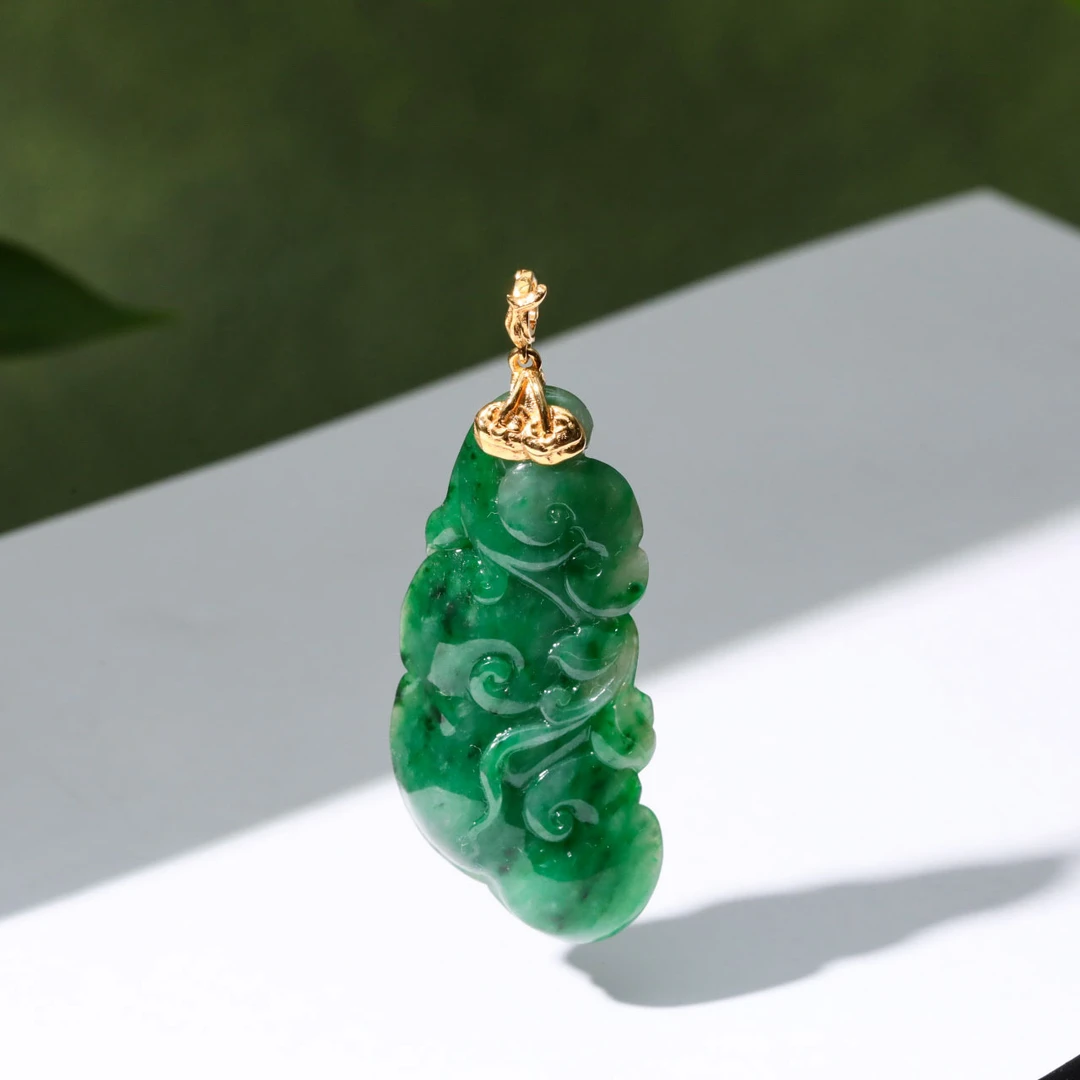 【意婵】《柿柿如意》“传承臻品”18k金精工镶嵌缅A老翡翠吊坠-916355