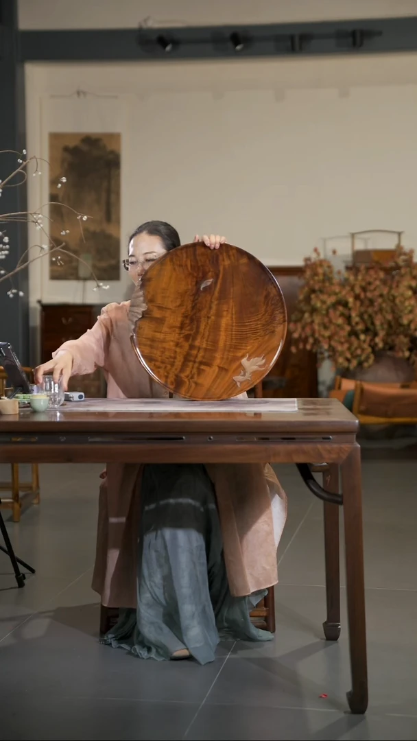 金丝楠金鱼系列水波纹精品圆盘50cm