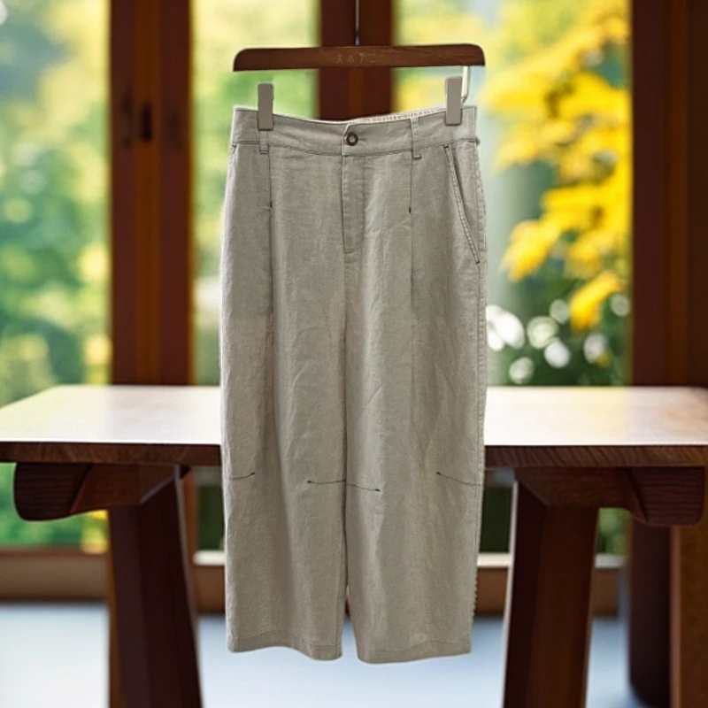 大小不二天然雨露麻休闲裤明线装饰萝卜裤百搭夏季灯笼裤