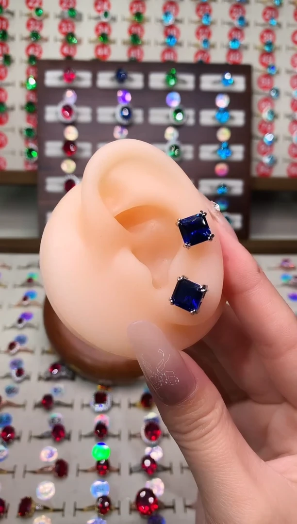 耳饰蓝宝石银S925镶嵌方8*8 银托