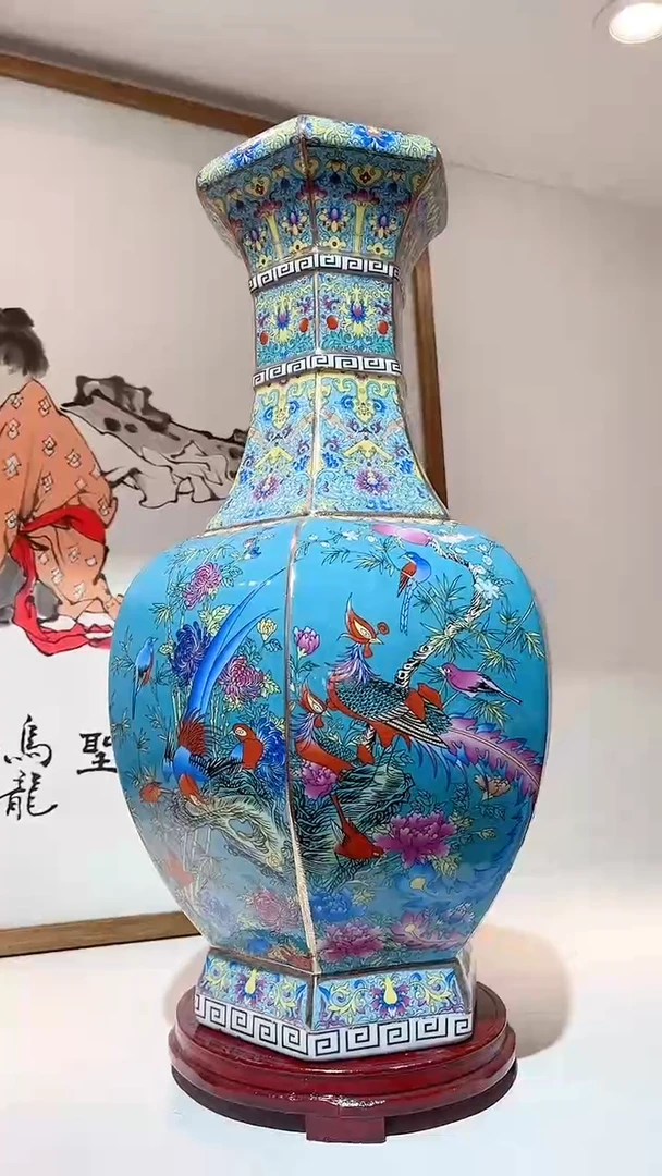 摆件景德镇陶瓷花瓶六方瓶
