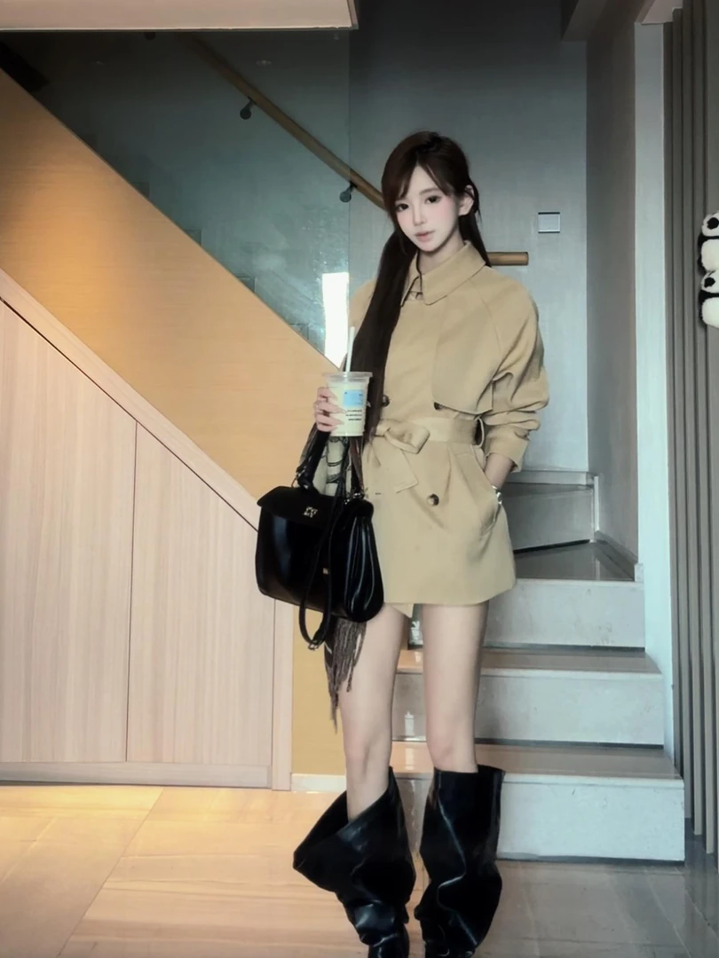 韩系休闲百搭气质风衣2025秋季新款时尚小个子卡其色高级感外套女