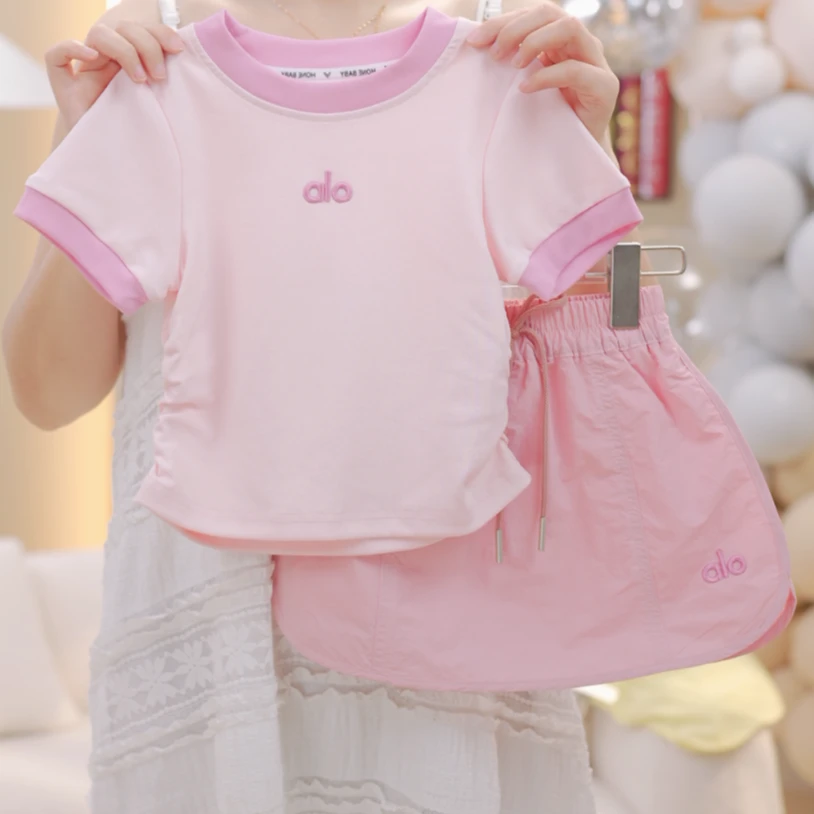 【夏季新款】儿童短袖套装欧若风女童休闲时尚韩版马卡龙色甜美薄款