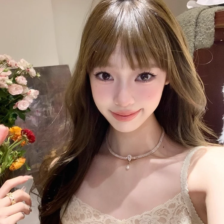 铜合金项链 法式复古项链轻奢高级感珠珠吊坠颈链小众设计锁骨链