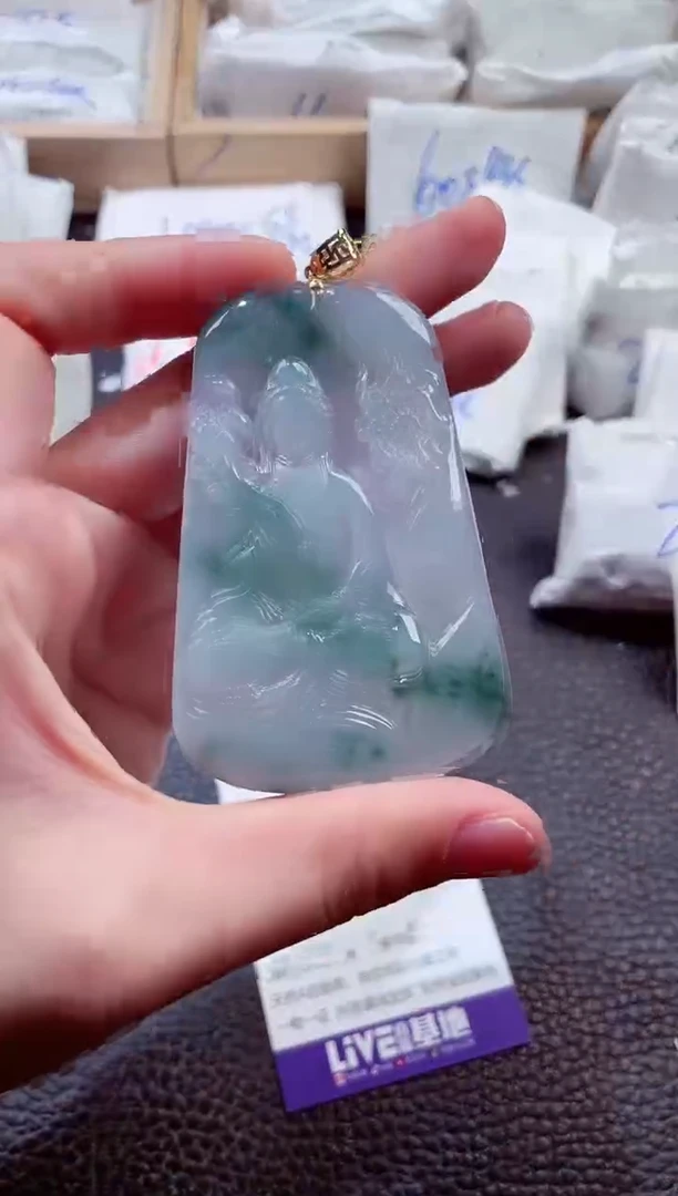 翡翠18K金镶嵌颈饰00008703素衣观音