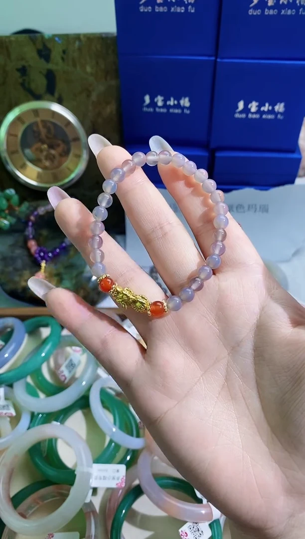 玛瑙/玉髓手链未镶嵌灰紫玛瑙貔貅手串