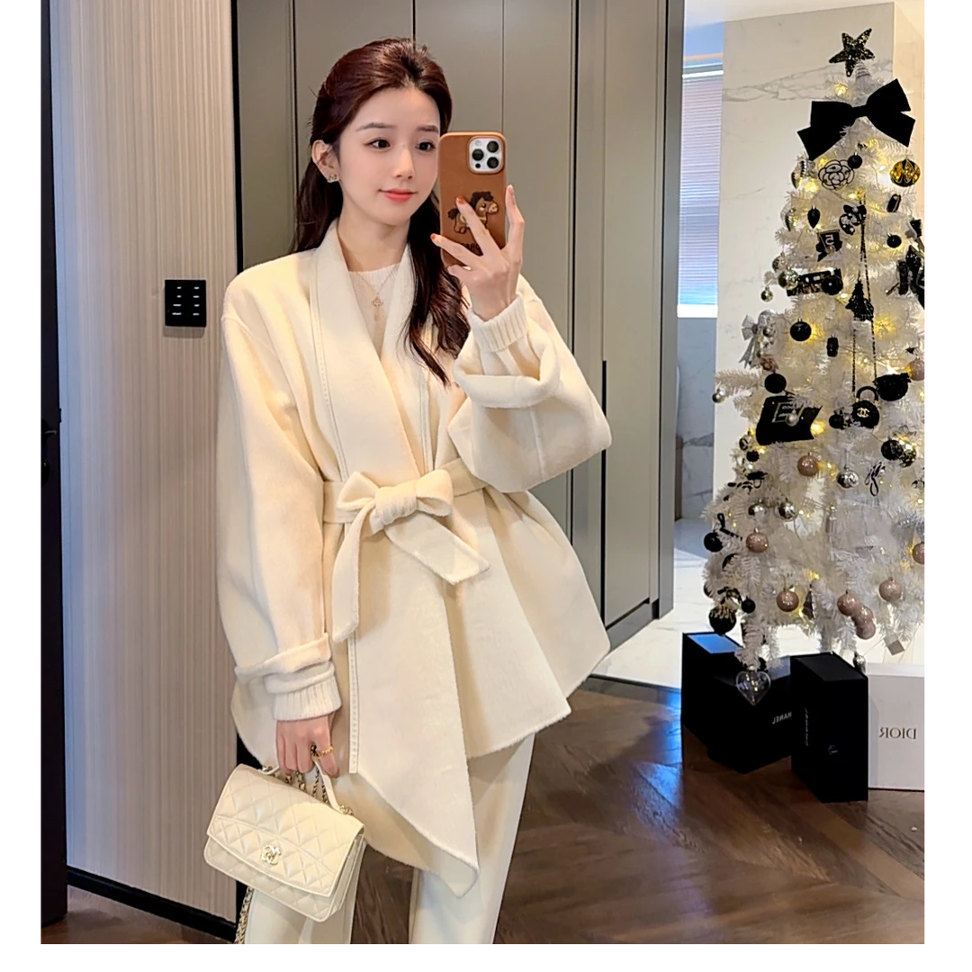【大静静】气质系~浴袍款腰带羊毛双面呢大衣