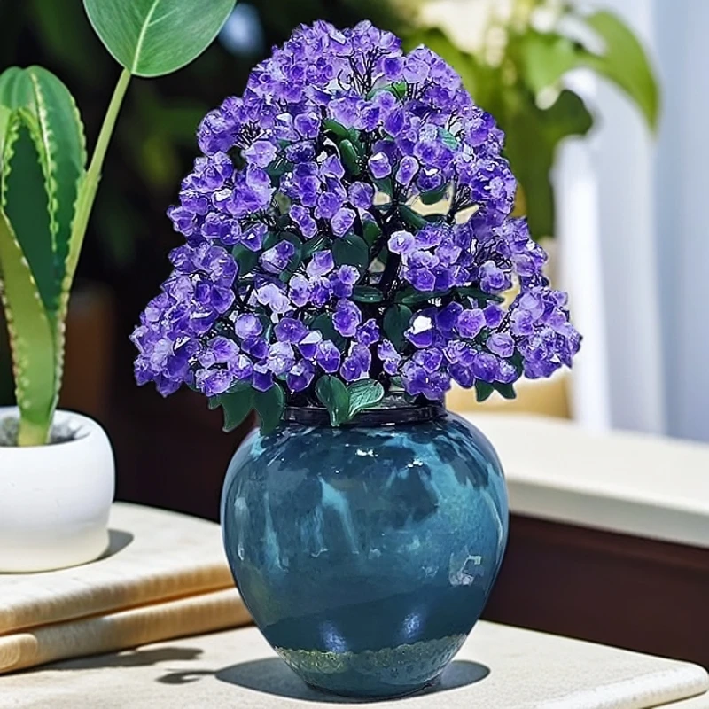 【卓越轻奢原创】天青色紫/黄水晶自然感触陶瓷圆坛摆件纯手工点缀