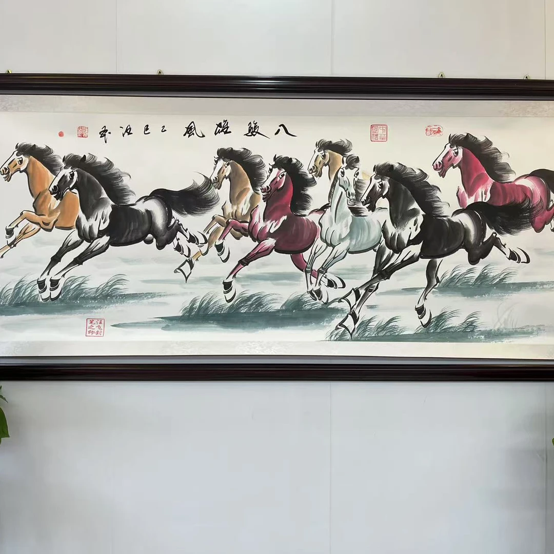 汪飞国画/八骏雄风/小六尺卷轴
