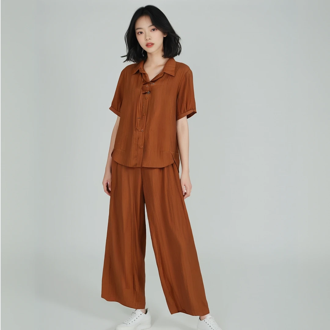 T081 新款时尚洋气轻奢翻领显高显瘦百搭套裤 JR