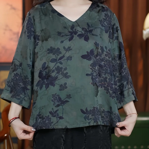 清花 重磅薄款长袖V领提花上衣斜襟中袖圆领花色