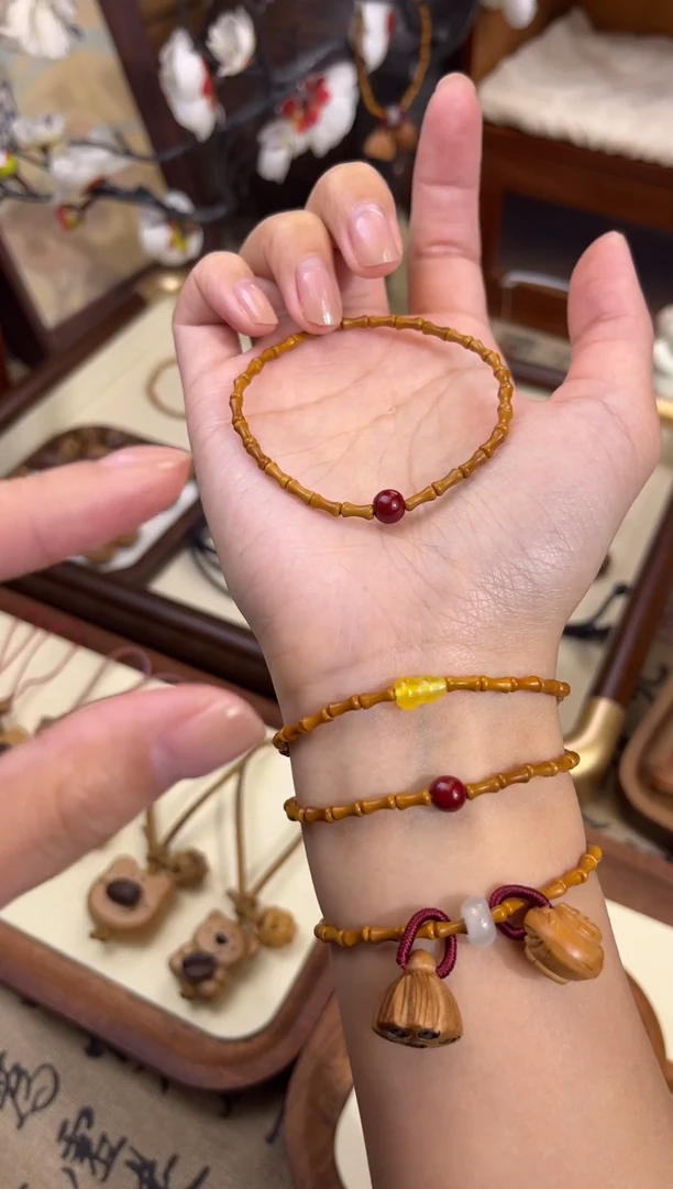 手串桃核【桃缘行】竹节「红色莎莎」桃木桃核辟、挡、驱、护 备注手围