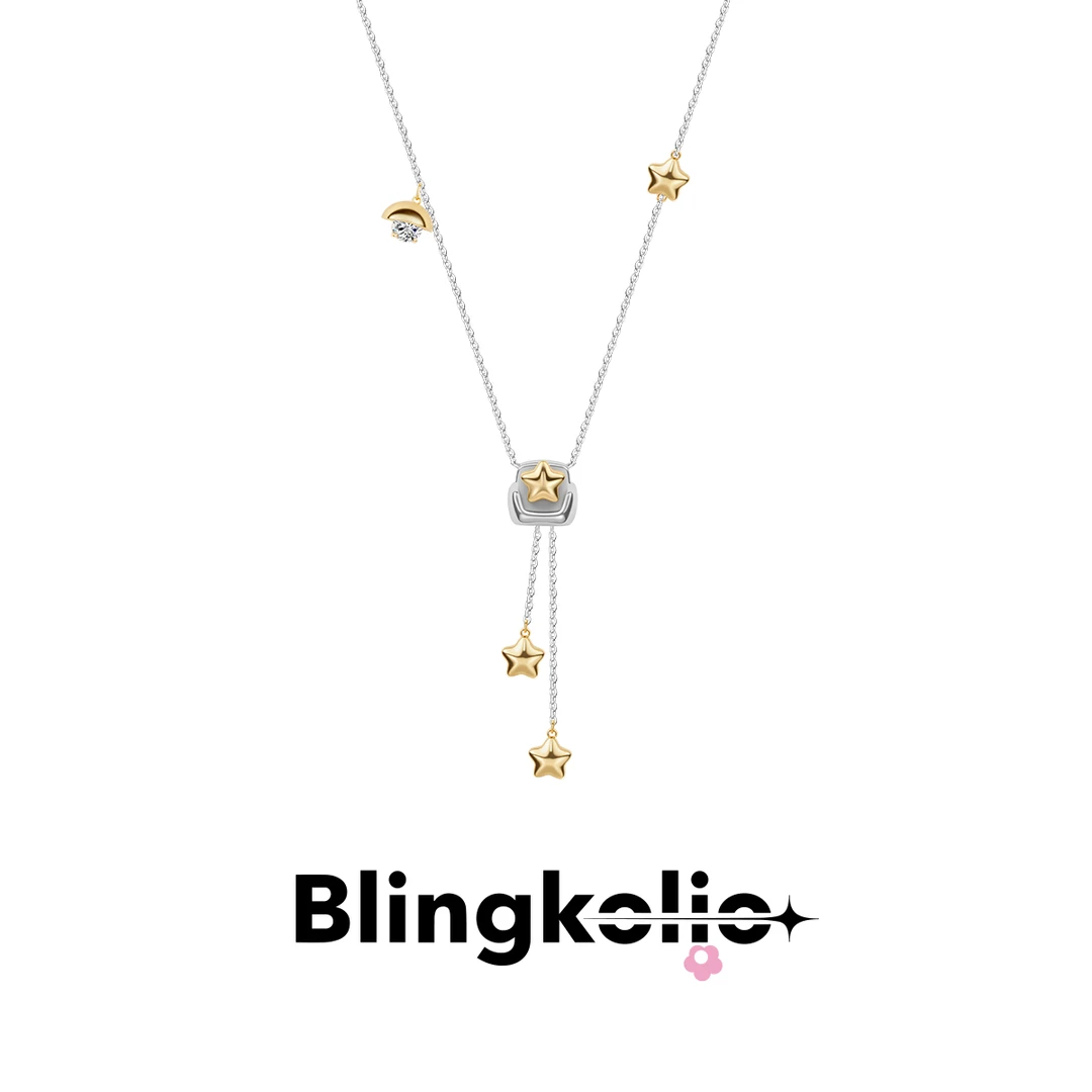铜合金合成锆石项链 Blingkolio不另可铜镀18K金双色吊灯沙发项链