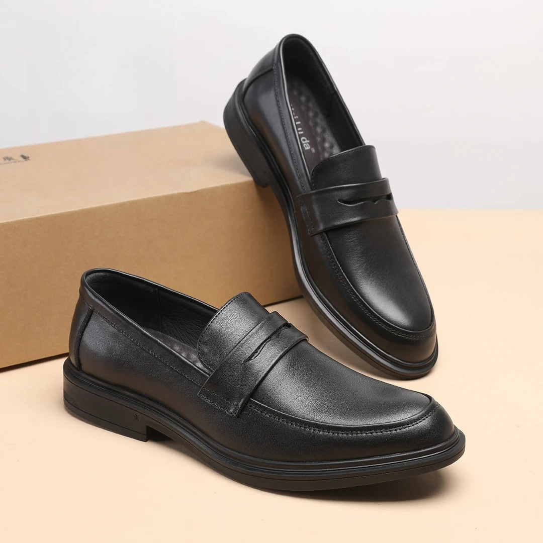 乐福鞋男黑色男士皮鞋一脚蹬休闲鞋男士夏季皮鞋干净感痞帅男鞋