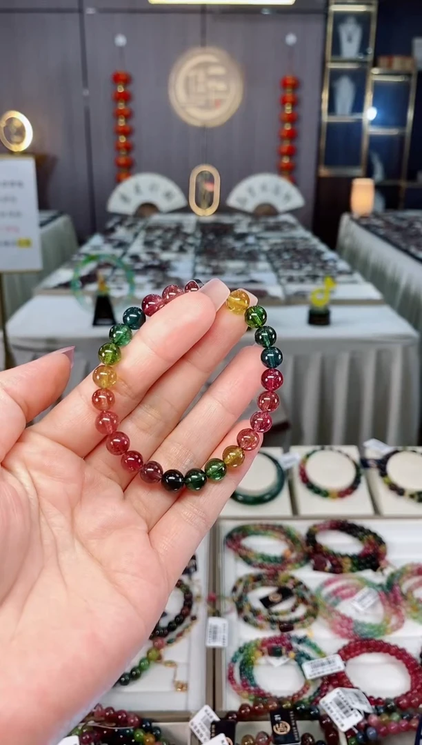 未镶嵌收藏级净体色标老矿碧玺单圈手串7mm+碧玺hon多样性发一条