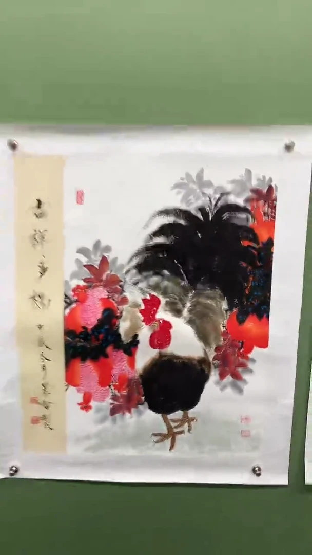 竖款精品开三公鸡，吉祥多福