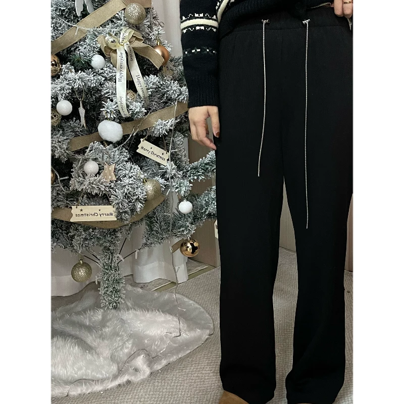 青青·STUDIO〖私服定制〗冬季加绒保暖树坑条显瘦直筒休闲裤QS25207