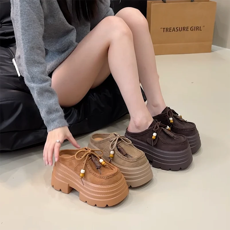 10CM厚底勃肯鞋女夏季复古包头拖2025秋新款小个子增高凉拖松糕鞋