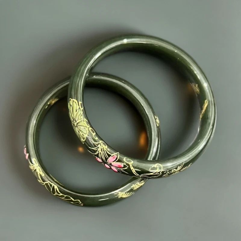 天然和田玉 青黄口描金手镯 1407
