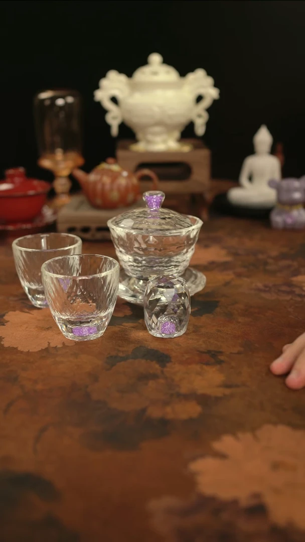 摩吉陶陶闪拍链接 水晶盖碗4件套