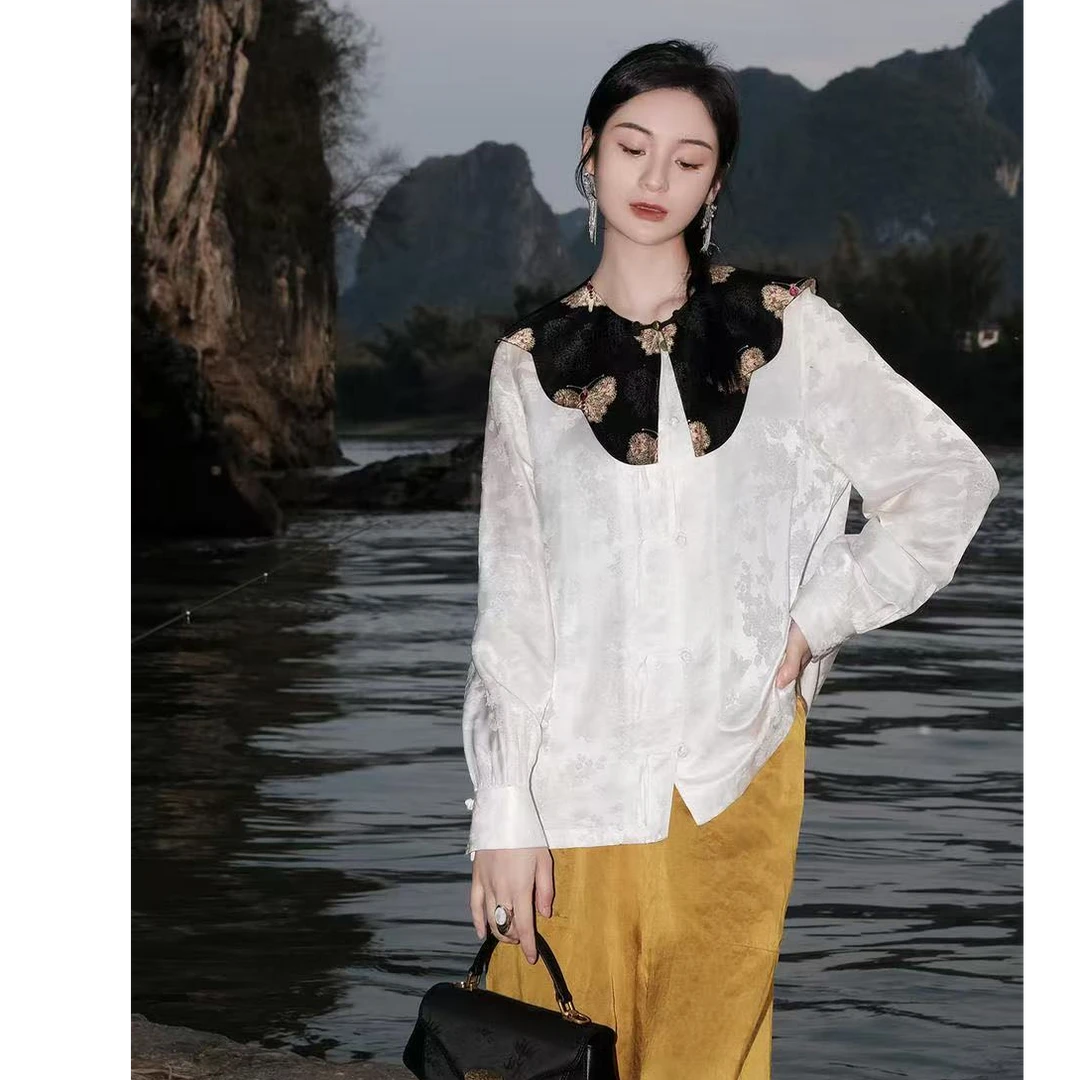 盛唐婧黑金蝴蝶云肩新款时尚洋气百搭女装小众炸街高级感女装