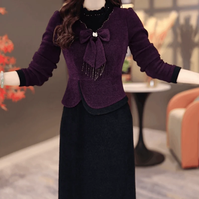 C256【连衣裙】2025冬季新款时尚气质加厚保暖显瘦收腰减龄连衣裙