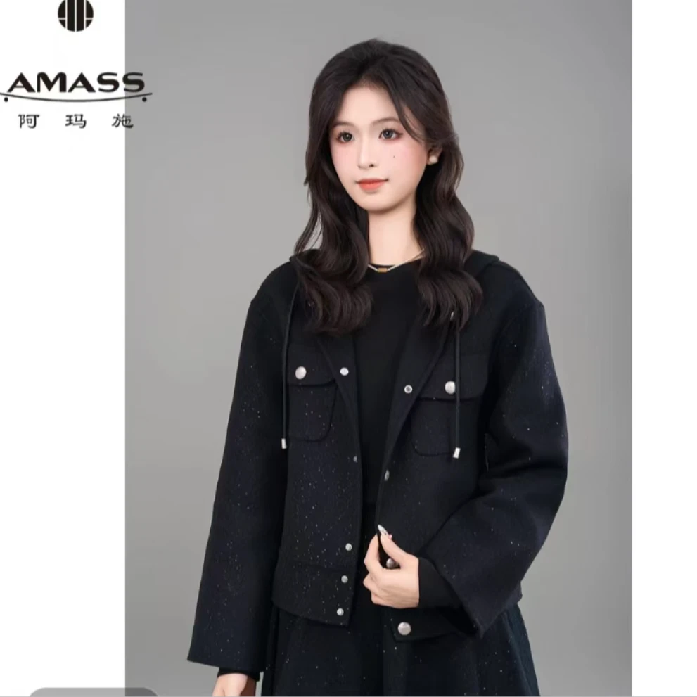 AMASS阿玛施 早春新款复古小香风连帽短款上衣外套5400883百搭女