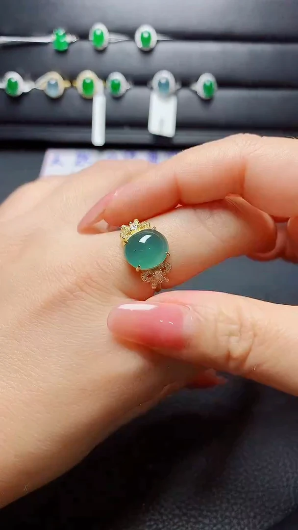 银S925镶嵌戒指翡翠 天然翡翠A货s925银镶