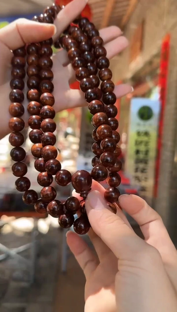 黄花梨/降香黄檀海南黄花梨1.2X108紫油梨纹理长款手串