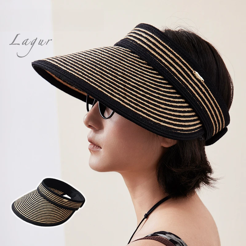 【Lagur】夏天「可折叠」防紫外线空顶帽子草帽大帽檐遮阳帽毛茸茸