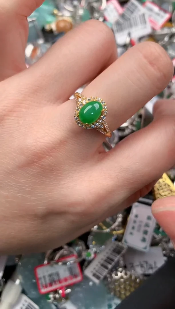 银S925镶嵌戒指翡翠999---1