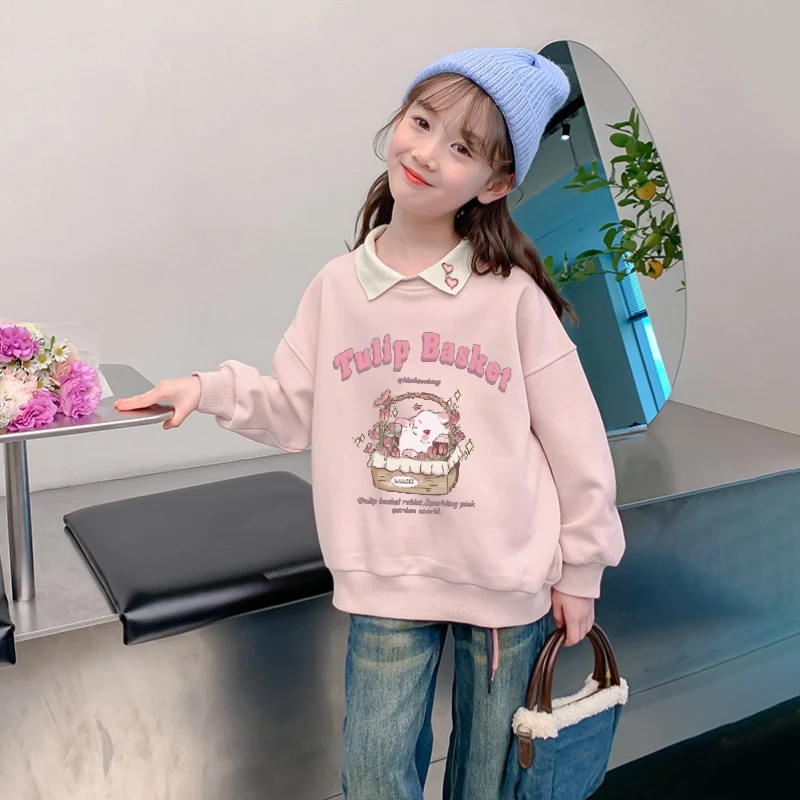 女童春秋女宝翻领卫衣洋气休闲时尚童装潮流2025新款衣服儿童上衣