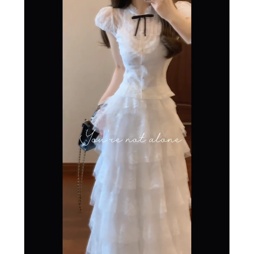 【中古情书】夏季新款纯欲少女感小众蕾丝衬衫上衣搭网纱蛋糕半身裙