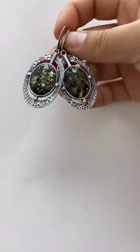 【闪购商品】琥珀裸石银S925镶嵌琥珀耳坠