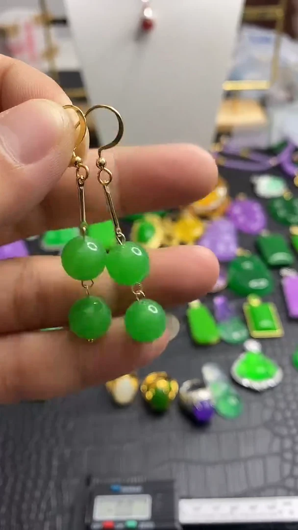 银S925镀金镶嵌和田玉耳饰S013