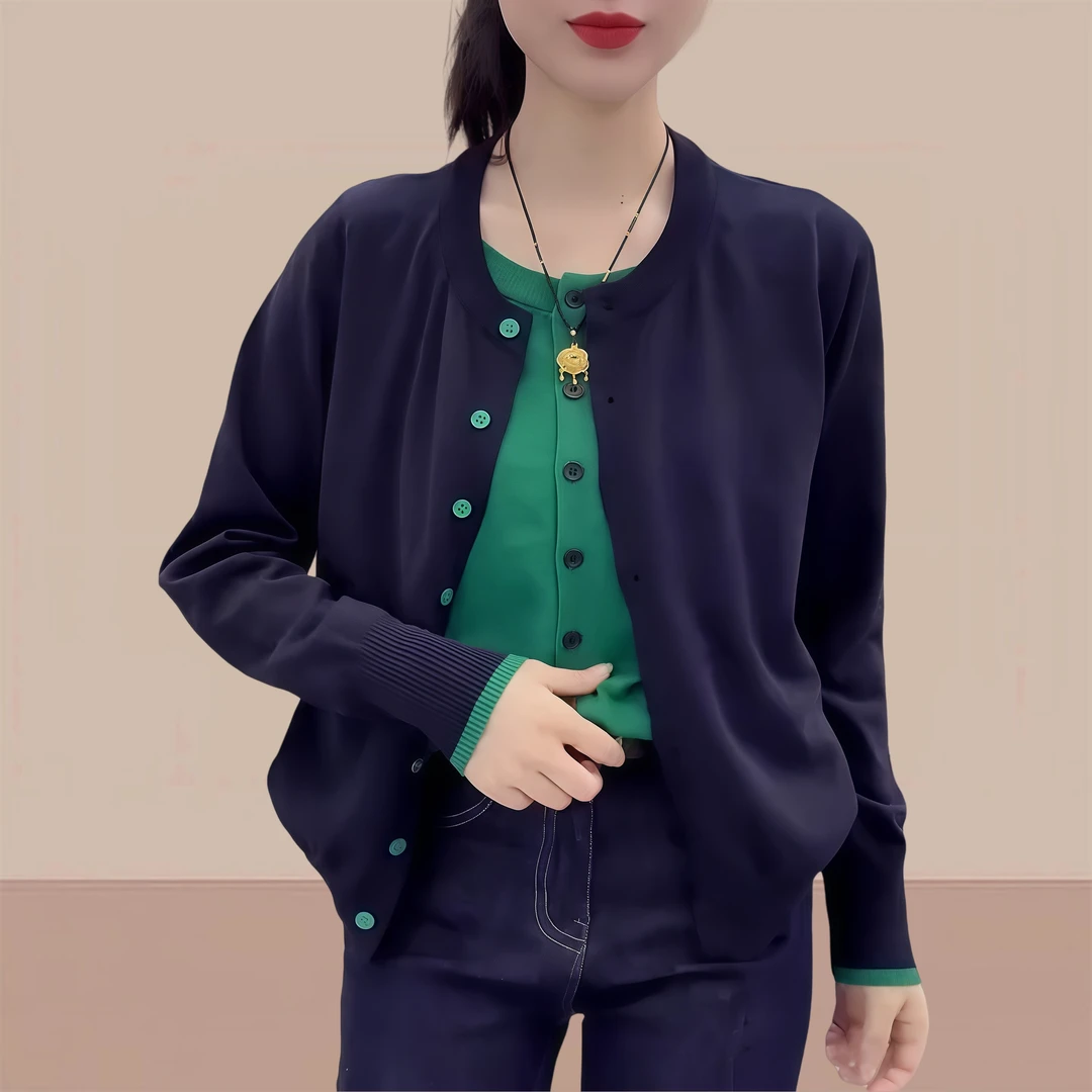 秋季出游服装女韩版假两件拼接毛衣外套保暖上衣百搭显瘦针织开衫