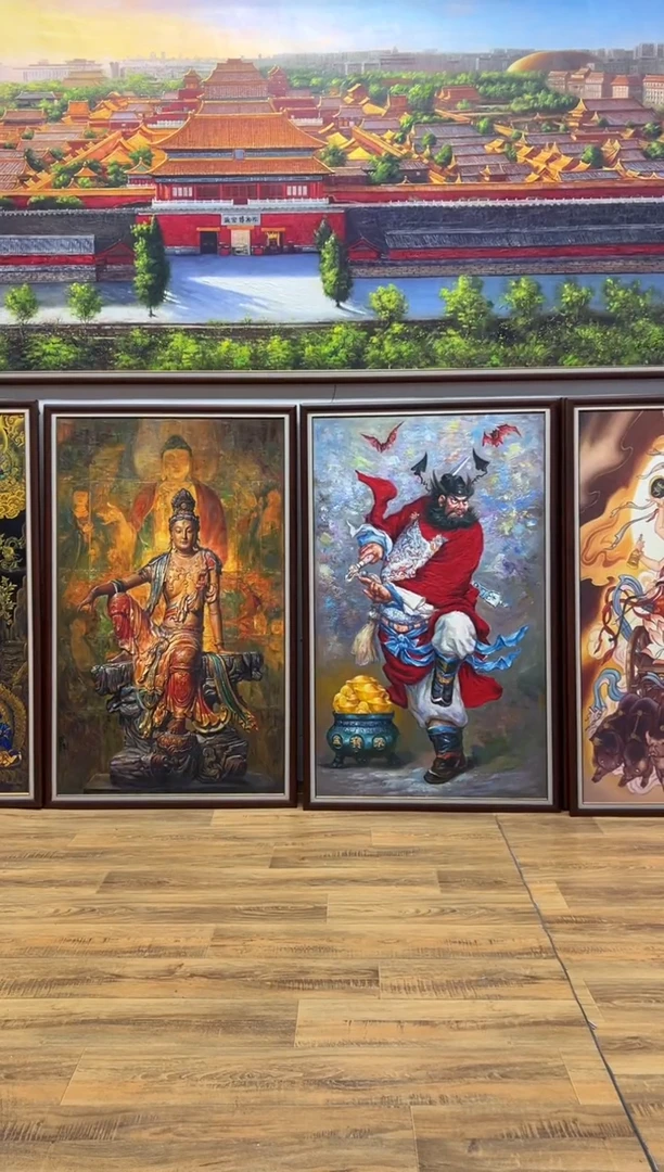 油画河**兒带框朱砂【张俊龙】钟馗原创油画艺术肌理版画玄关