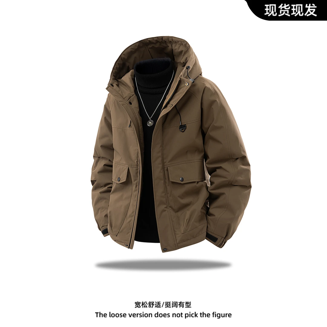 时尚潮牌工装棉服2025新款冬季加厚保暖宽松男装大码连帽棉衣外套