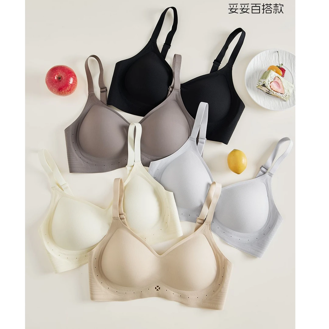 名秀果冻条无痕镂空提拉内衣半固定聚拢文胸舒适收副乳防下垂