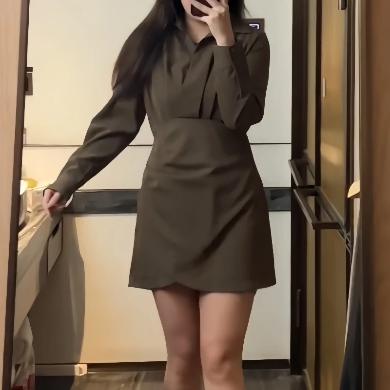 夏季气质遮肉肉长袖A字裙通勤长袖胖mm修身显瘦女装设计感不规则