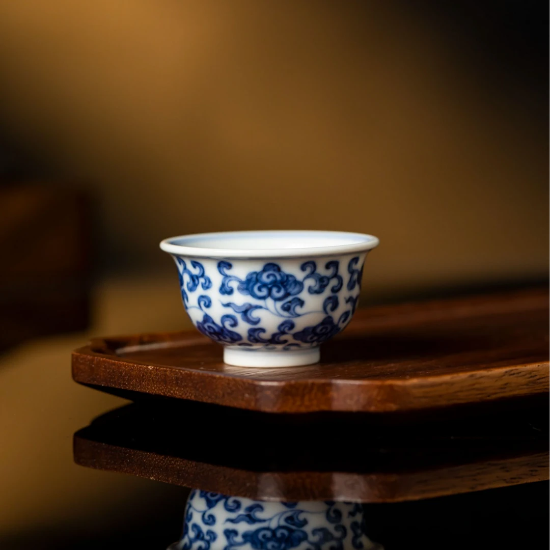 〖瑶瑶甄选〗望月怀古灵芝纹迷你压手手绘WYHG0040景德镇陶瓷茶器