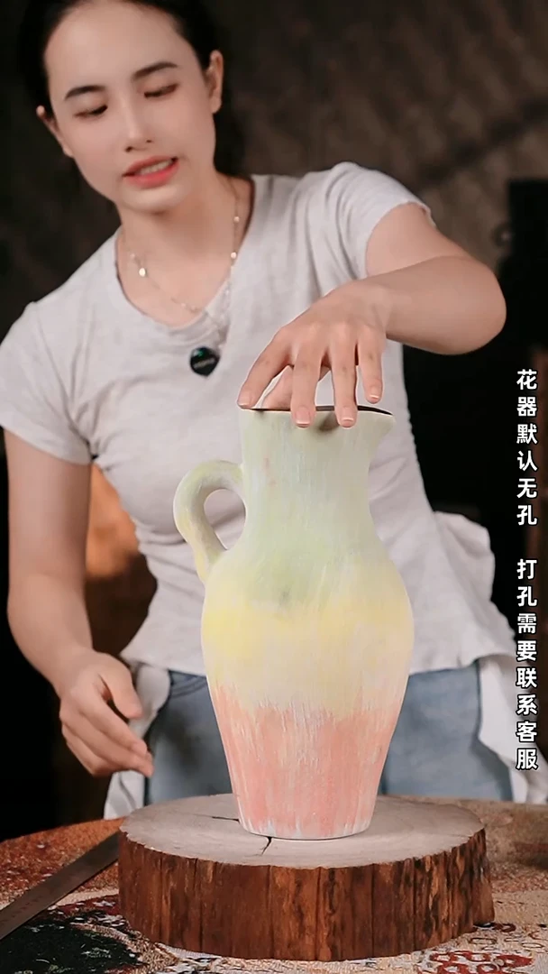 摆件景德镇高温陶瓷花器（口10高30）