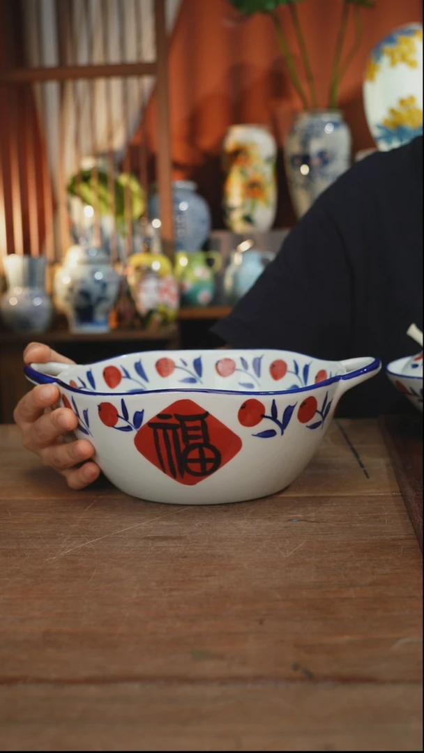 瓷片【简家甄选】景德镇设计师釉下手绘陶瓷餐具