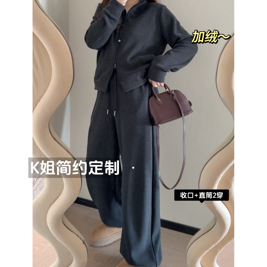 GTNER“KK定制”女款秋冬简约百搭休闲宽松运动加绒卫衣卫裤D1689