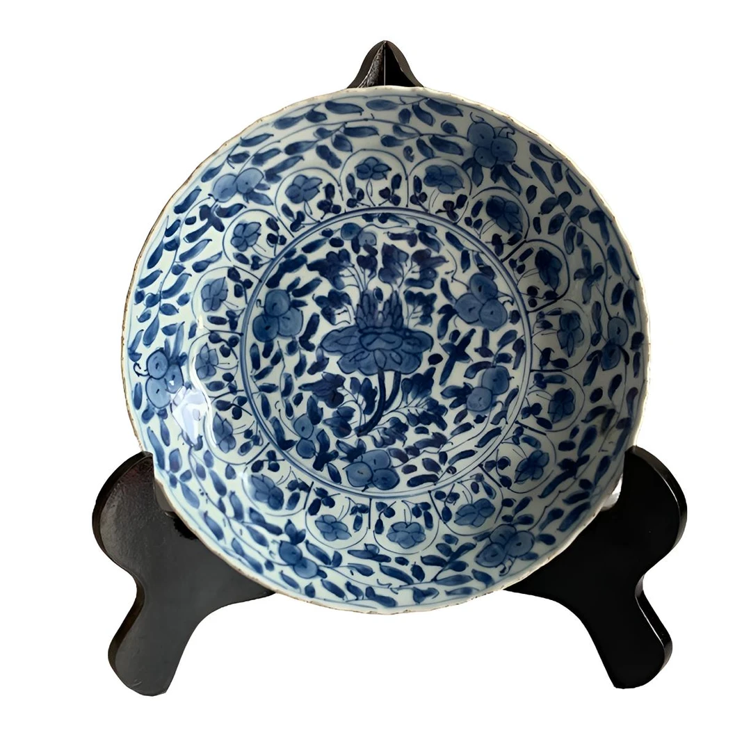 青花瓷花开富贵赏盘陶瓷手绘蓝色盘子