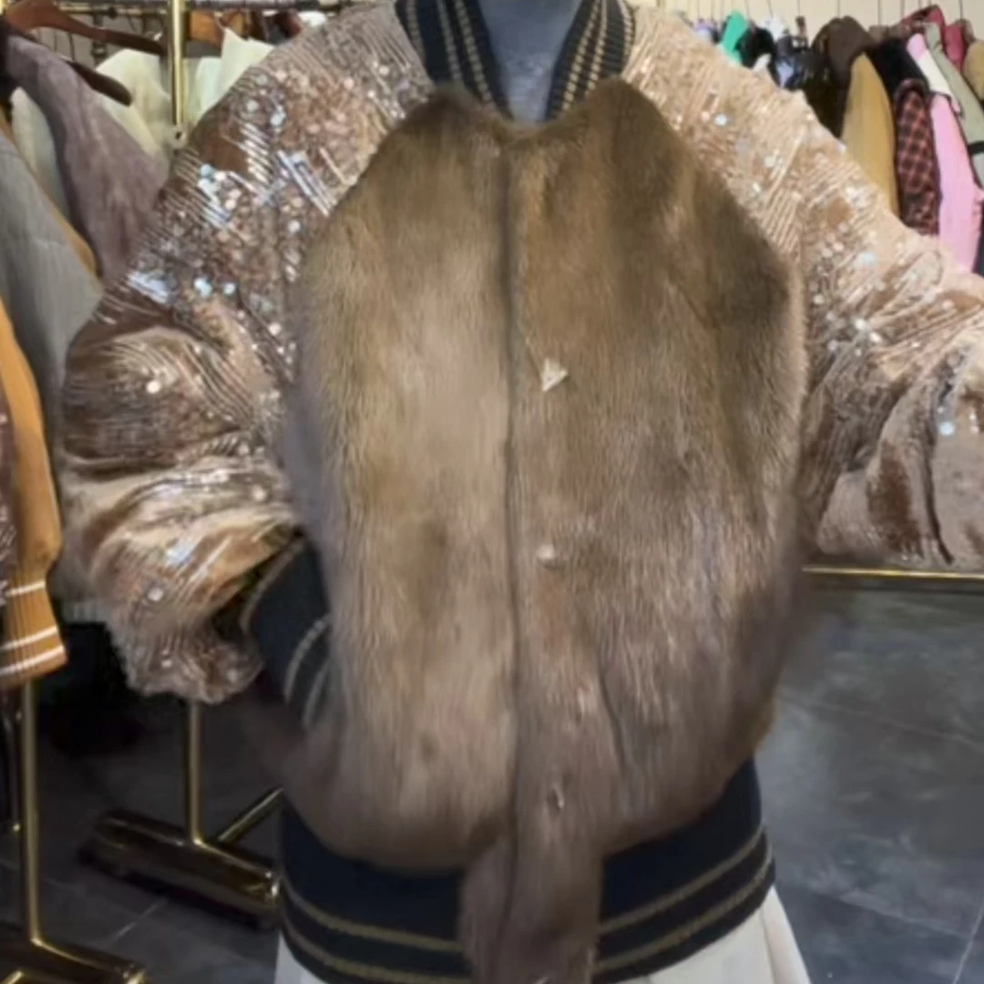 【CY】 83217-C    2024新款时尚气质轻奢水貂皮毛一体鹅绒服外套