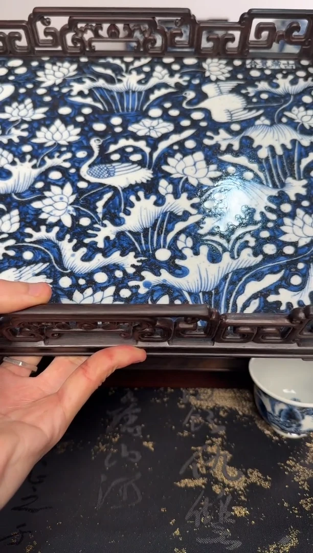 【闪购商品】摆件含真藏古撒蓝一路莲升承盘