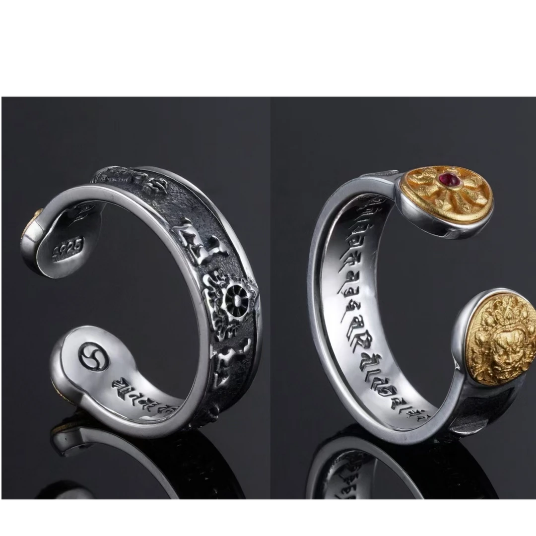 925银戒指 925银戒指（龙措设计）黄财神双鹿听经戒指