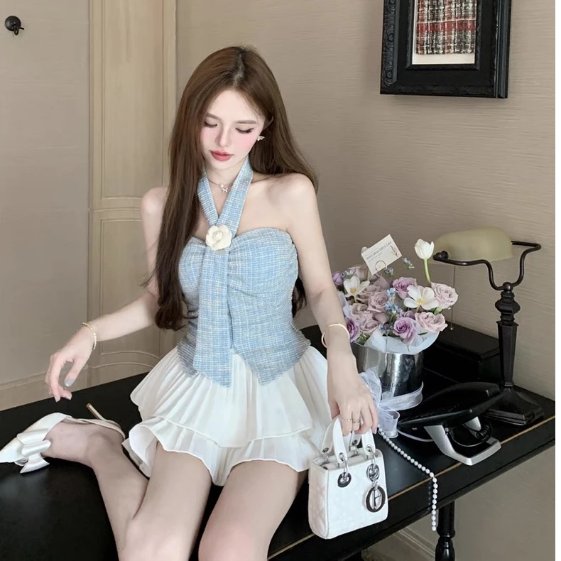 【200-249】挂脖背心上衣辣妹短款性感女装夏季高腰