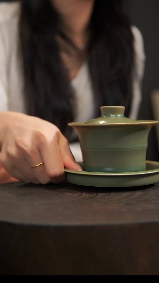 杯子食****K竹节马蹄盖碗+竹节杯 汝州原产地  原矿老釉